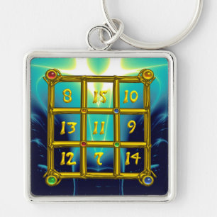 魔法スクエア33、金ゴールドアクアブルーターコイズ キーホルダー