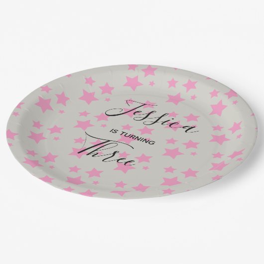 魔法スターバースデーグレーピンク紙プレート ペーパープレート (アングル)