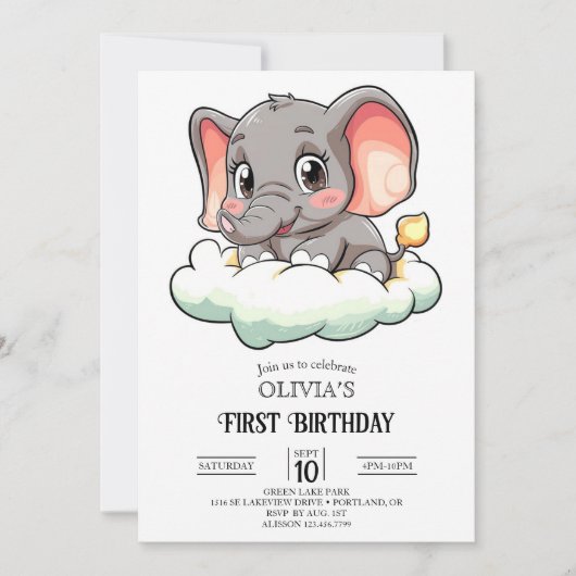 魔法ゾウ1th誕生日デジタル 招待状 (正面)
