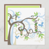 魔法ツリーツインボーイズピーインポッドベビーシャワー 招待状 (正面/裏面)