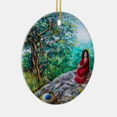 魔法ツリー/緑の木の夜明けと赤の女性 セラミックオーナメント (右)