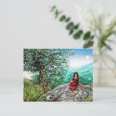 魔法ツリー/緑の木の夜明けと赤の女性 ポストカード (スタンド正面)