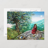 魔法ツリー/緑の木の夜明けと赤の女性 ポストカード (正面/裏面)