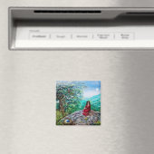 魔法ツリー/緑の木の夜明けと赤の女性 マグネット (インサイチュ (食洗機))