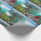 魔法ツリー/緑の木の夜明けと赤の女性 ラッピングペーパー (角)