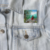 魔法ツリー/緑の木の夜明けと赤の女性 缶バッジ (インサイチュ)