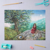 魔法ツリー/緑の木の夜明けと赤の女性 薄葉紙 (クラフト)