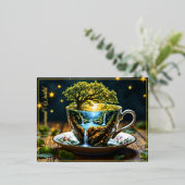 魔法ティーカップ風景ファンタスティック自然 箔シーズンポストカード (立ち正面)