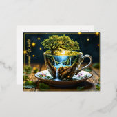 魔法ティーカップ風景ファンタスティック自然 箔シーズンポストカード (正面/裏面)