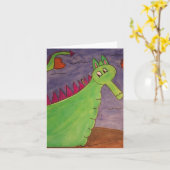 魔法ドラゴンをパフ – 水彩 カード (黄色い花)