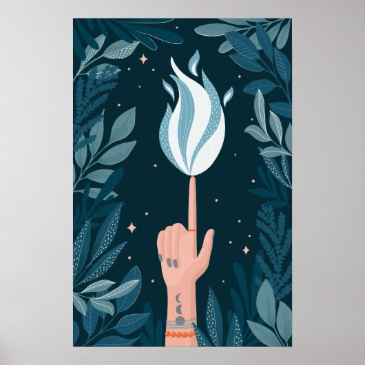 魔法ナイトブルーネイビーフレーム。火の光の精神の芸術 ポスター (正面)