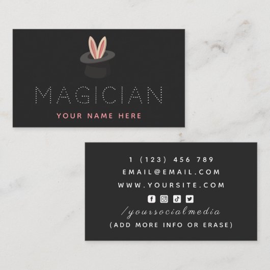 魔法ハットラビットバニー耳マジシャンソーシャルメディア 名刺 (正面/裏面)