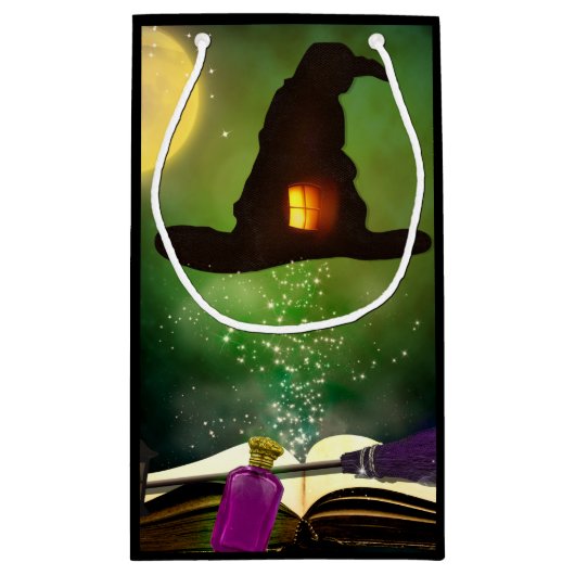 魔法ハット&魔法の魔導書のお洒落おもしろいパーティー スモールペーパーバッグ (裏面)