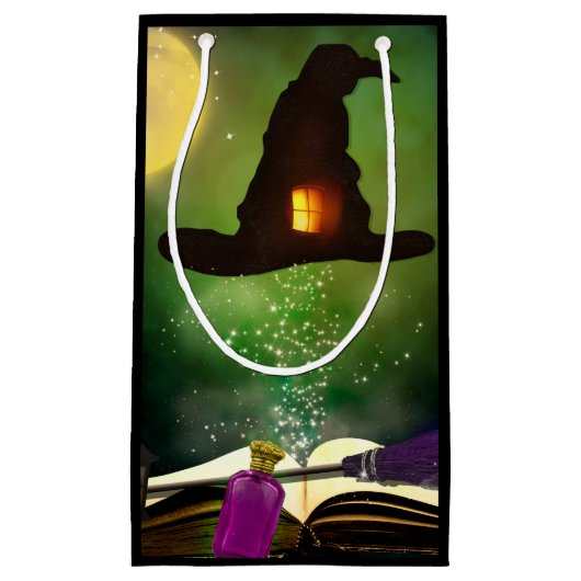 魔法ハット&魔法の魔導書のお洒落おもしろいパーティー スモールペーパーバッグ (正面)