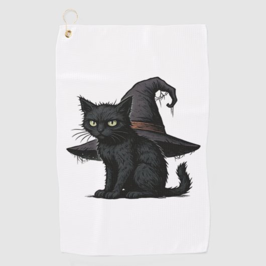魔法ハロウィンクラシック猫Tシャツ ゴルフタオル (正面)