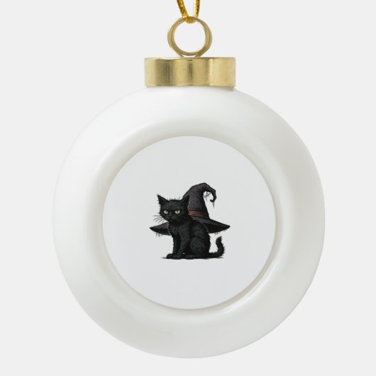 魔法ハロウィンクラシック猫Tシャツ セラミックボールオーナメント (正面)