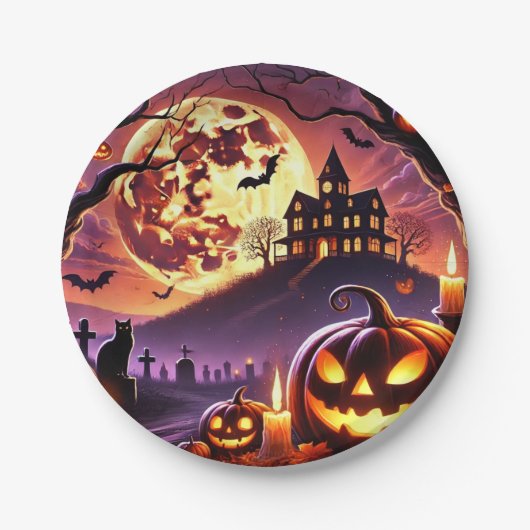 魔法ハロウィーンの夜のシーン🎃🎃🎃🎃 ペーパープレート (正面)