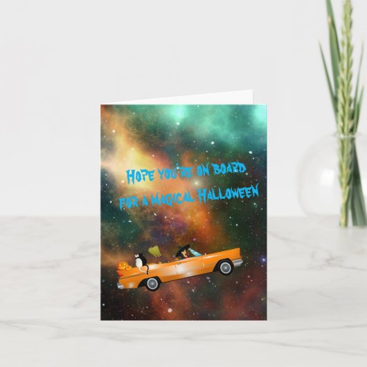 魔法ハロウィーンウィッチカー宇宙グリーティングカード カード (正面)