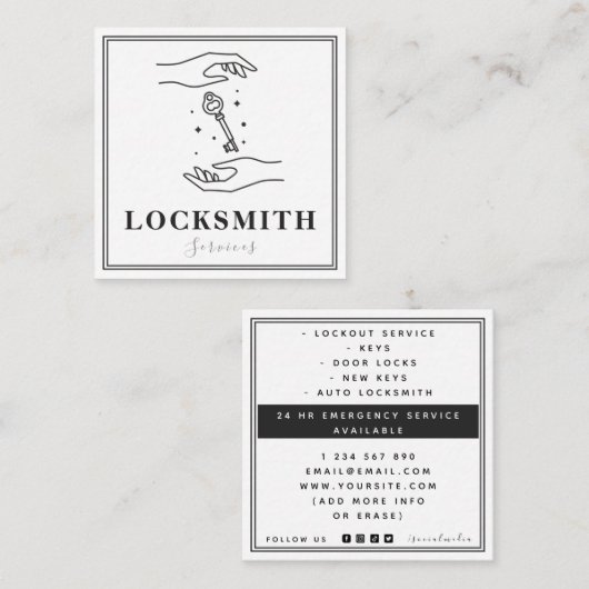 魔法ハンズ&鍵ロックスミスエレガントサービス スクエア名刺 (正面/裏面)