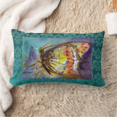 魔法バタフライティール(緑がかった色)ブルーダマスク ランバークッション (ブランケット)