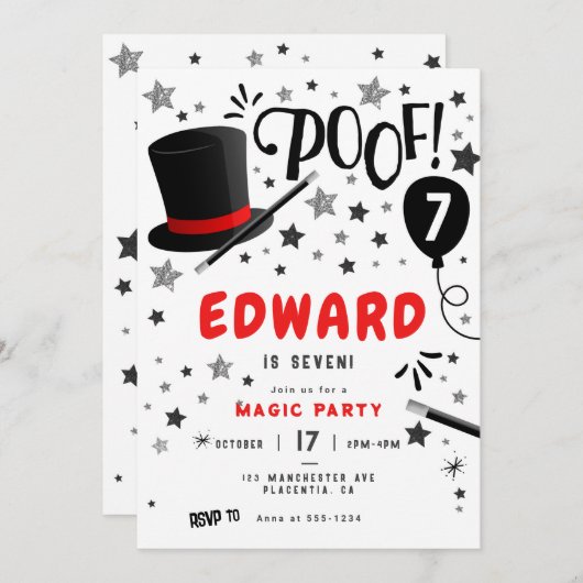 魔法バースデーパーティマジシャン 招待状 (正面/裏面)