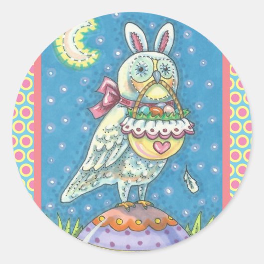 魔法バームフクロウ&イースター卵バスケット，バードスティッカー ラウンドシール (正面)