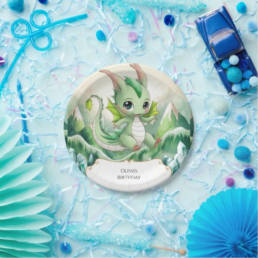 魔法パステルドラゴン誕生日 ペーパープレート (パーティー)