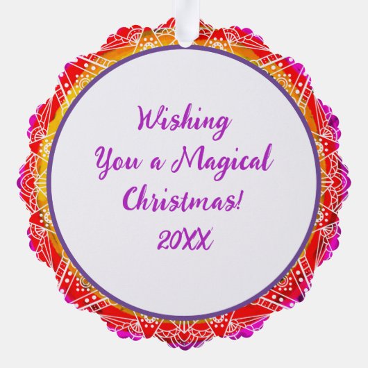 魔法パーソナライズされたのクリスマスマンダラ オーナメントカード (裏面)