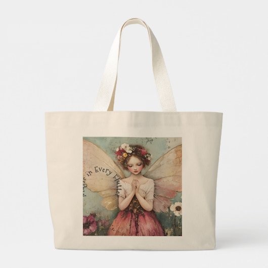 魔法パーソナライズされたのフェアリーお洒落フラワーガーデン ラージトートバッグ (裏面)