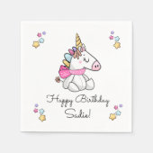 魔法パーソナライズされたのユニ詰まったコーン誕生日 スタンダードカクテルナプキン (正面)