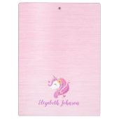 魔法パーソナライズされたピンクグリッターユニコーン顔 クリップボード (裏面)