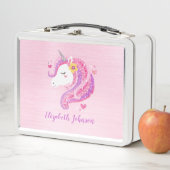 魔法パーソナライズされたピンクグリッターユニコーン顔 メタルランチボックス (インサイチュ)