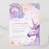 魔法パープルユニコーンスターズガールズ誕生日 箔招待状 (正面)