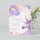 魔法パープルユニコーンスターズガールズ誕生日 箔招待状 (立ち正面)