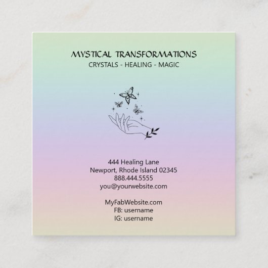 *~*魔法ヒーリングハンズバターリーズパステルレインボー スクエア名刺 (裏面)