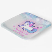 魔法ピンクパープルグリッターユニコーン任意の年齢誕生日 ペーパープレート (傾斜あり)