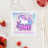 魔法ピンクパープルグリッターユニコーン誕生日 スタンダードカクテルナプキン (インサイチュ)