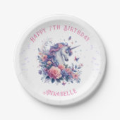 魔法ピンクパープルユニコーンガールズ誕生日 ペーパープレート (正面)