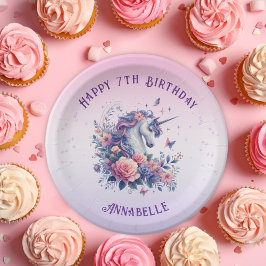 魔法ピンクパープルユニコーンガールズ誕生日 ペーパープレート