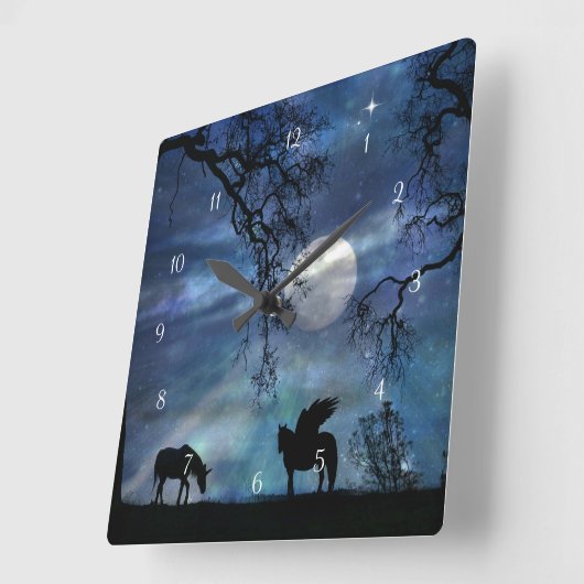 魔法ファンタジーユニコーンアンドペガサスクロック スクエア壁時計 (傾斜)