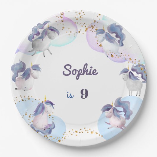 魔法ファンタジーユニコーン子供の誕生日 ペーパープレート (正面)