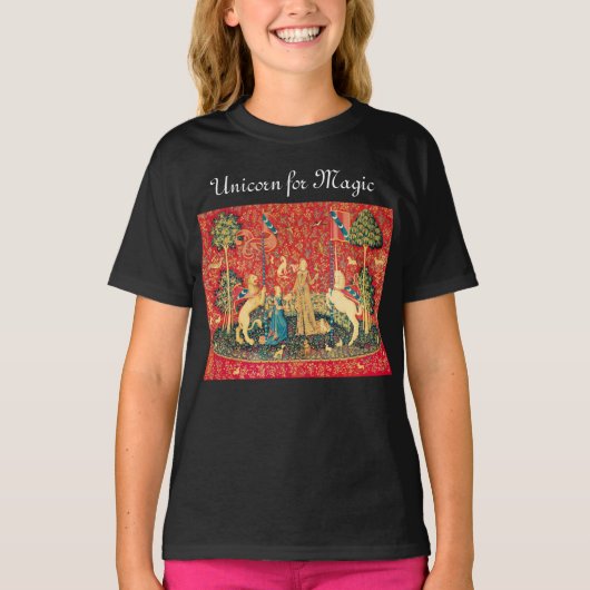 魔法ファンタジー花動物の女性とユニコーン Tシャツ (正面)