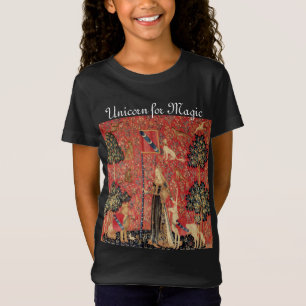 魔法ファンタジー花動物の女性とユニコーン Tシャツ