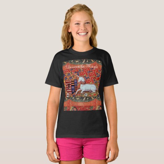 魔法ファンタジー花動物用ユニコーン Tシャツ (正面フル)