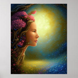 魔法ファンタジー顔太陽ファンタスティック風景 ポスター