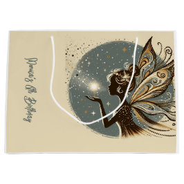 魔法フェアリーのシルエット子供の誕生日 ラージペーパーバッグ