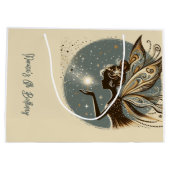 魔法フェアリーのシルエット子供の誕生日 ラージペーパーバッグ (裏面)