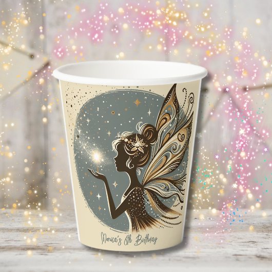 魔法フェアリーのシルエット子供の誕生日 紙コップ