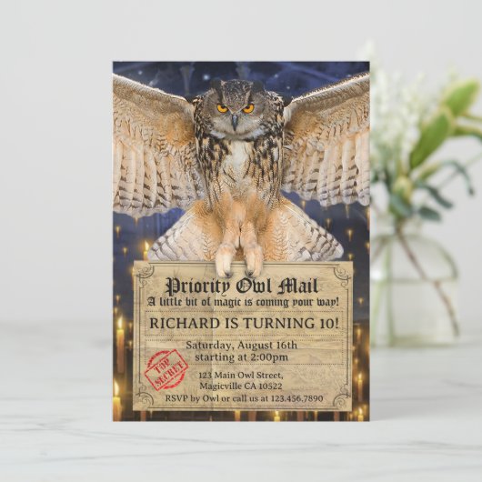 魔法フクロウのメール誕生日 招待状 (スタンド正面)