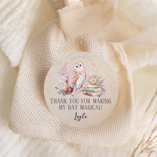魔法フクロウガールウィザードサンキュークラシック ラウンドシール